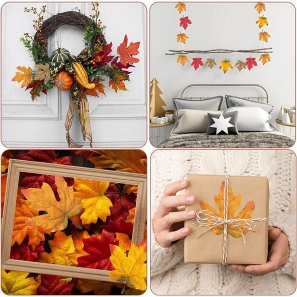 (50PC) Fall Artificial Maple Leaves Fake Leaves for Thanksgiving Halloween Decor - Picture 6 of 8